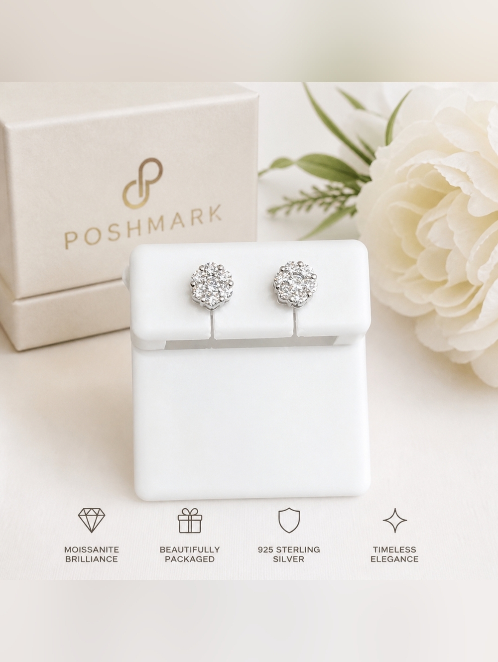 Moissanite Flower Cluster Screwback Earrings - .55 CTW